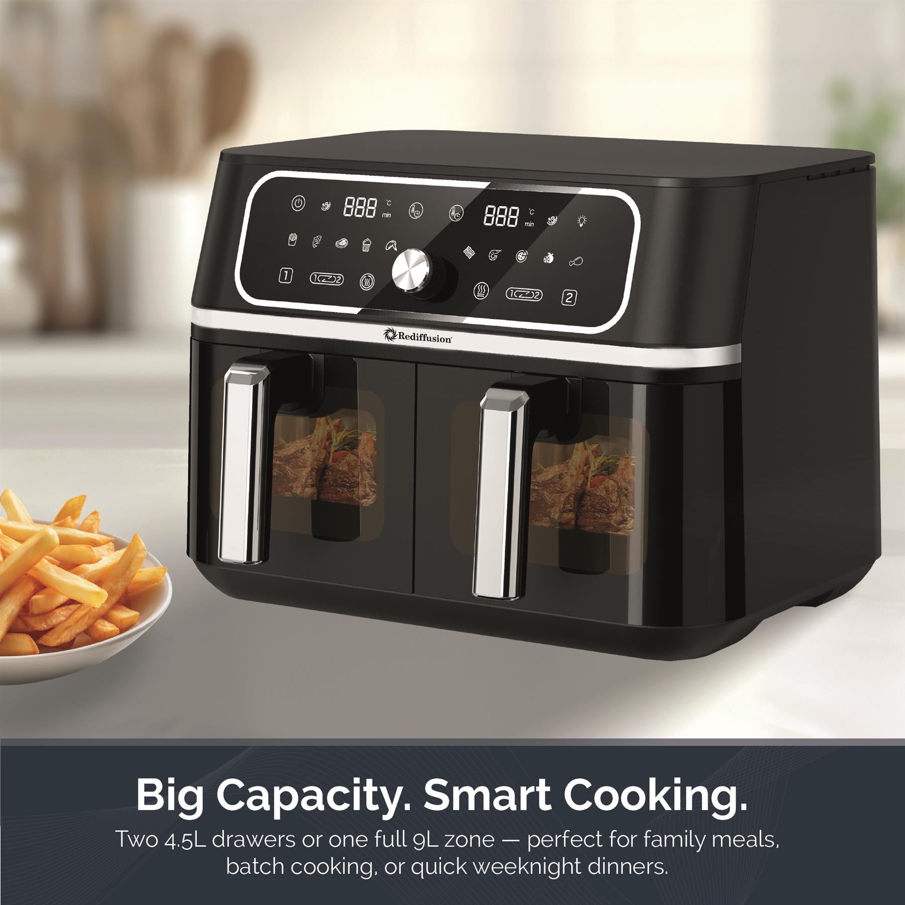 Rediffusion ClearCook 9L Dual Zone Air Fryer with Viewing Window