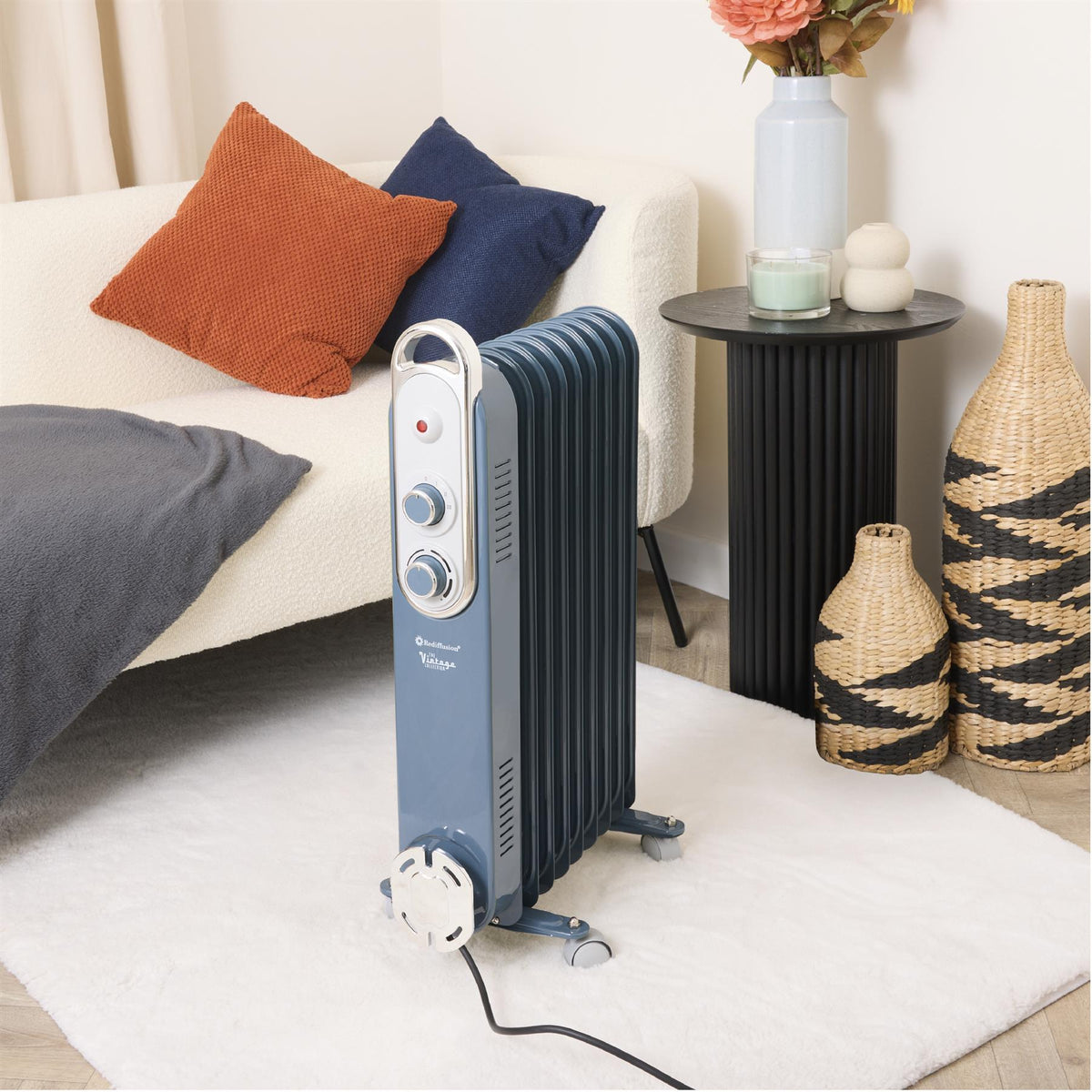 Rediffusion Vintage 9 Fin Oil Filled Radiator 2KW Slate Blue