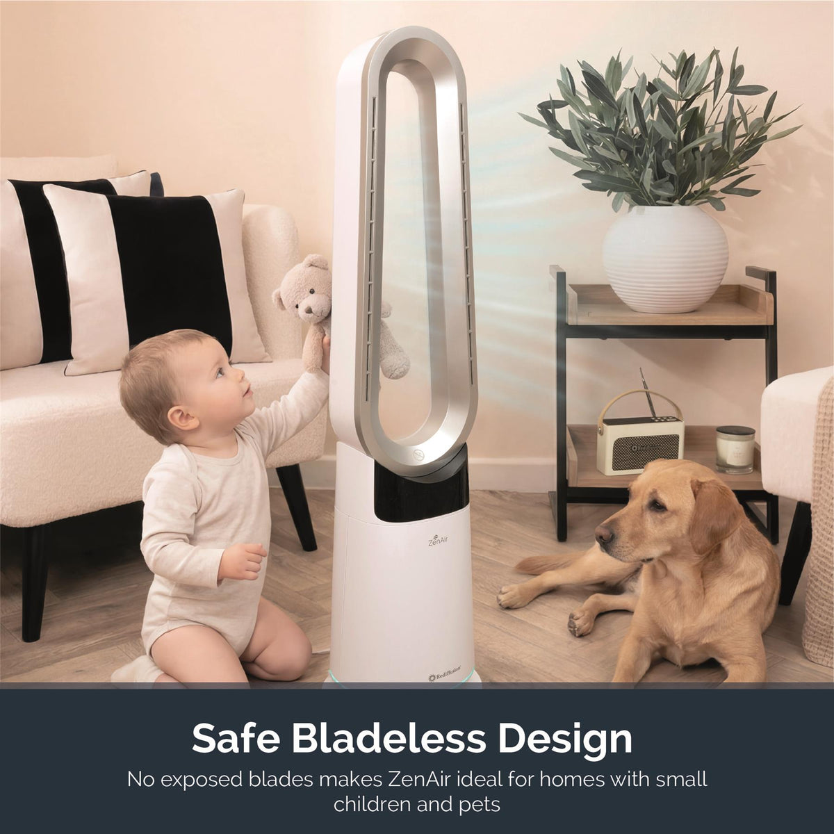 Rediffusion ZenAir Bladeless 3 in 1 Air Purifier, Fan & Heater - White