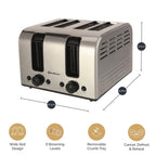 Rediffusion Brushed Stainless Steel 1.7L Kettle & 4 Slice Toaster Set