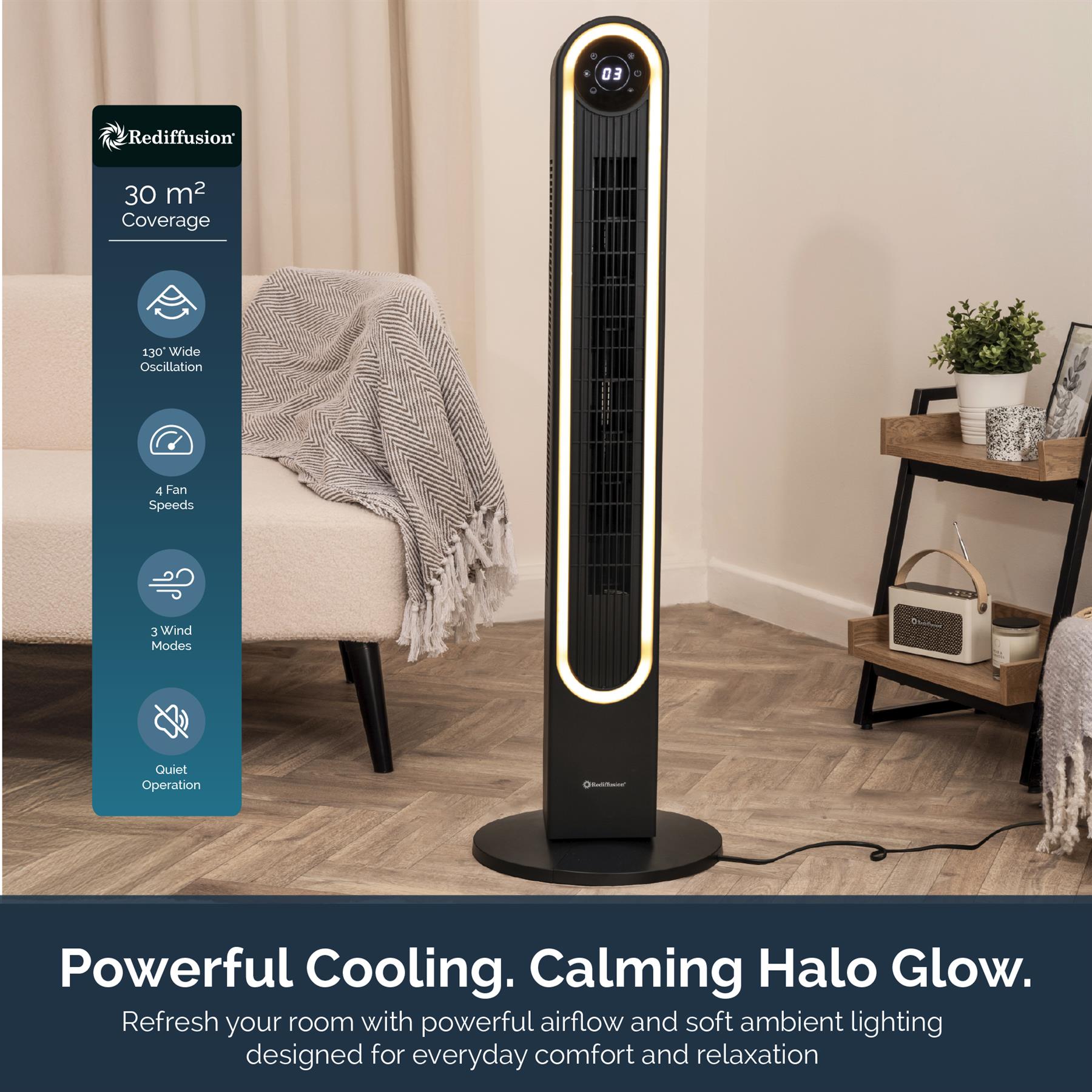 Rediffusion Halo 42" Digital Tower Fan