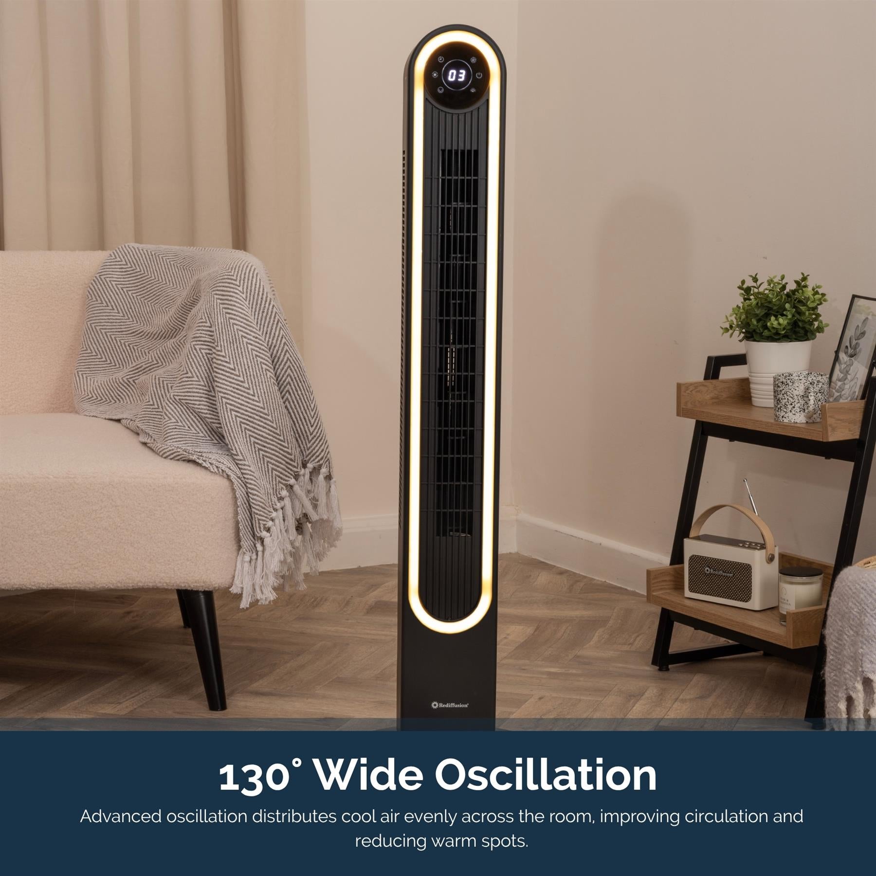 Rediffusion Halo 42" Digital Tower Fan - Black