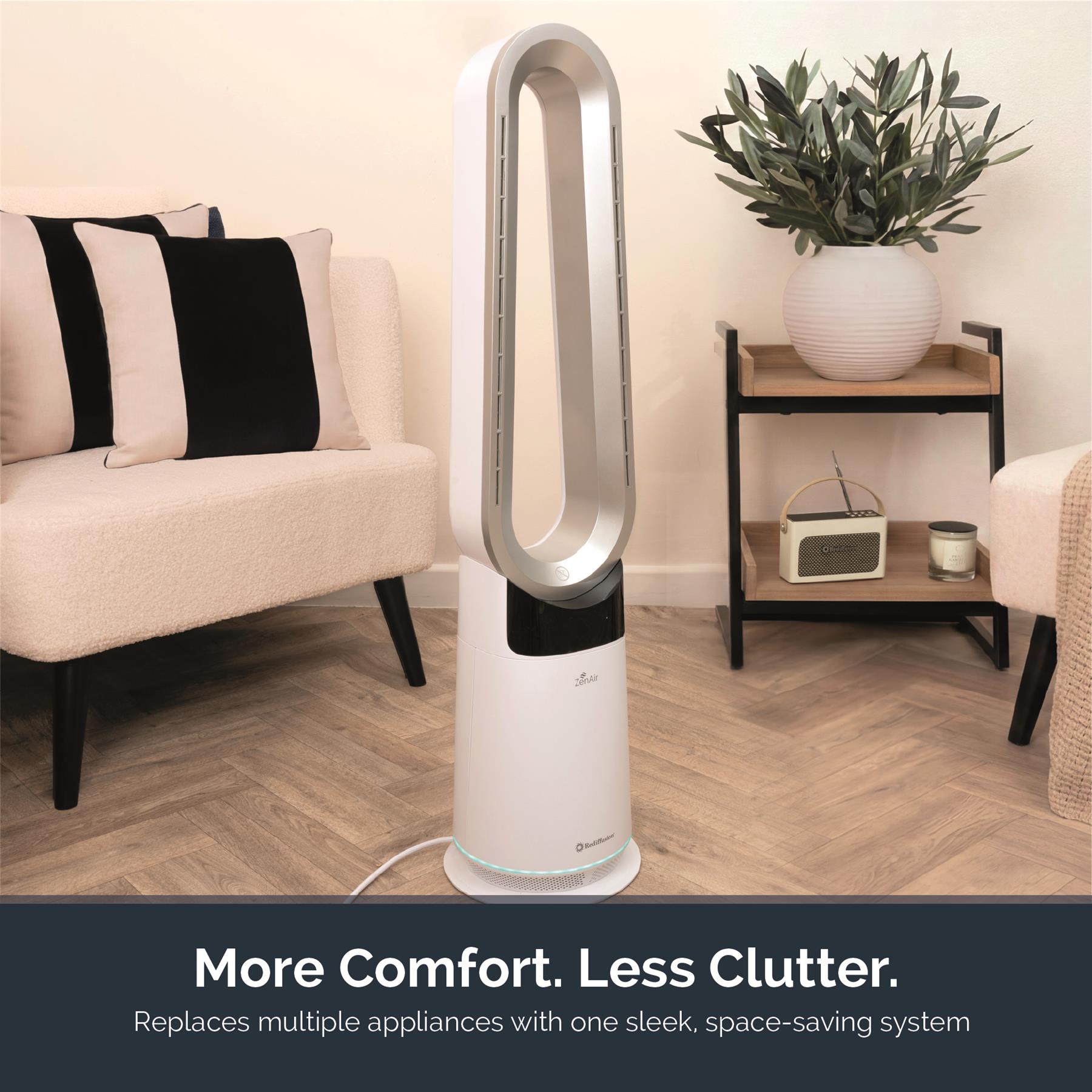 Rediffusion ZenAir Bladeless 3 in 1 Air Purifier, Fan & Heater - White