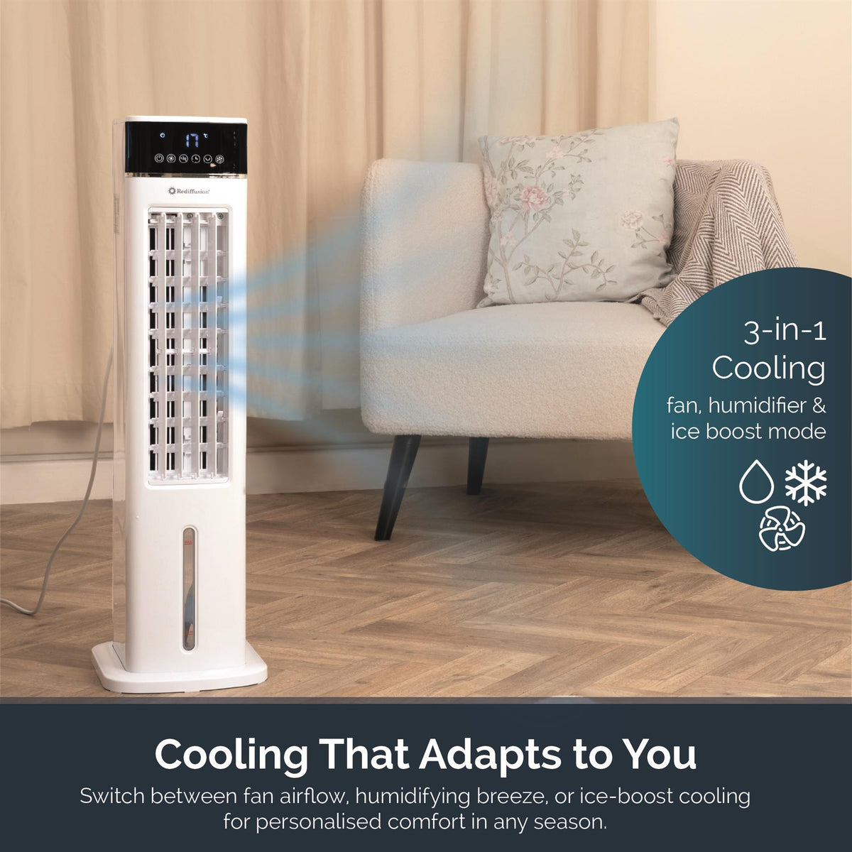 Rediffusion TurboChill 3-in-1 Digital Tower Air Cooler - White