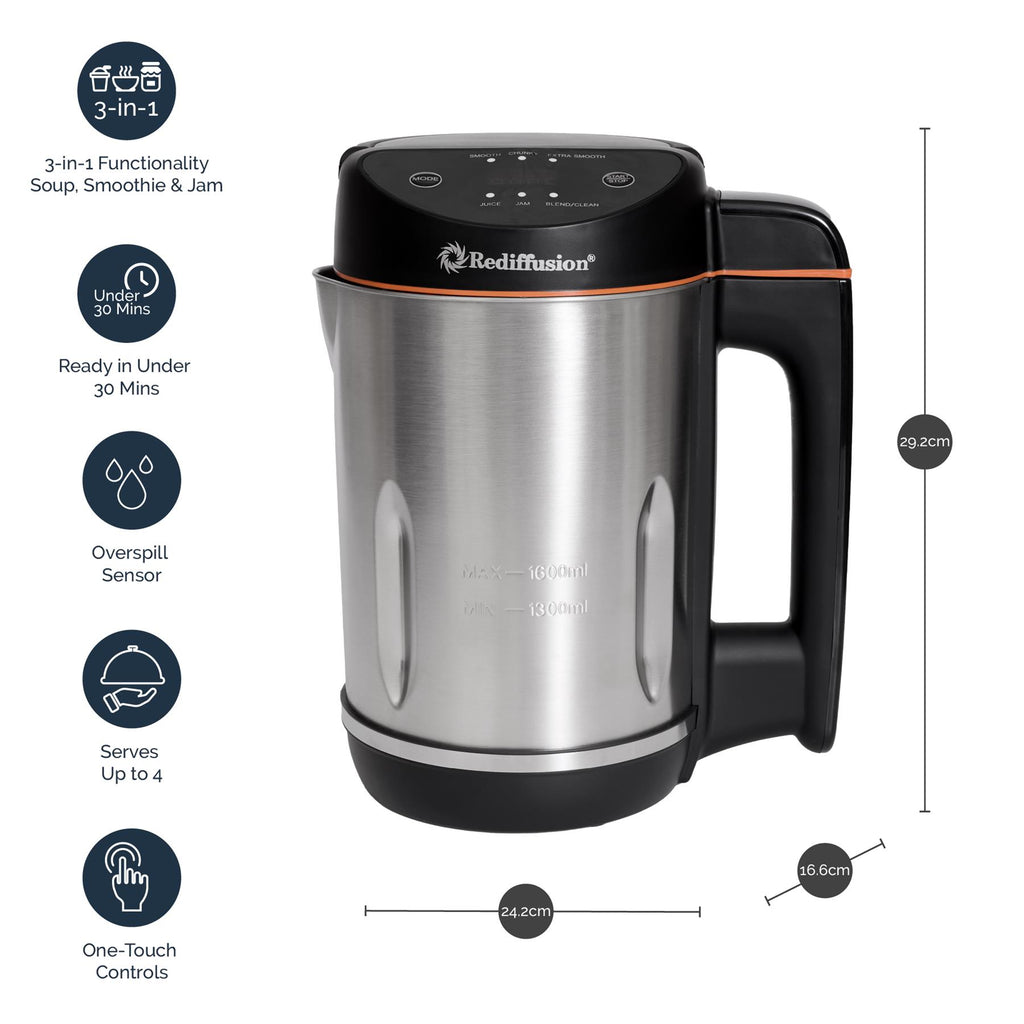Rediffusion SmartSoup Plus 3-in-1 Soup, Smoothie & Jam Maker - Black