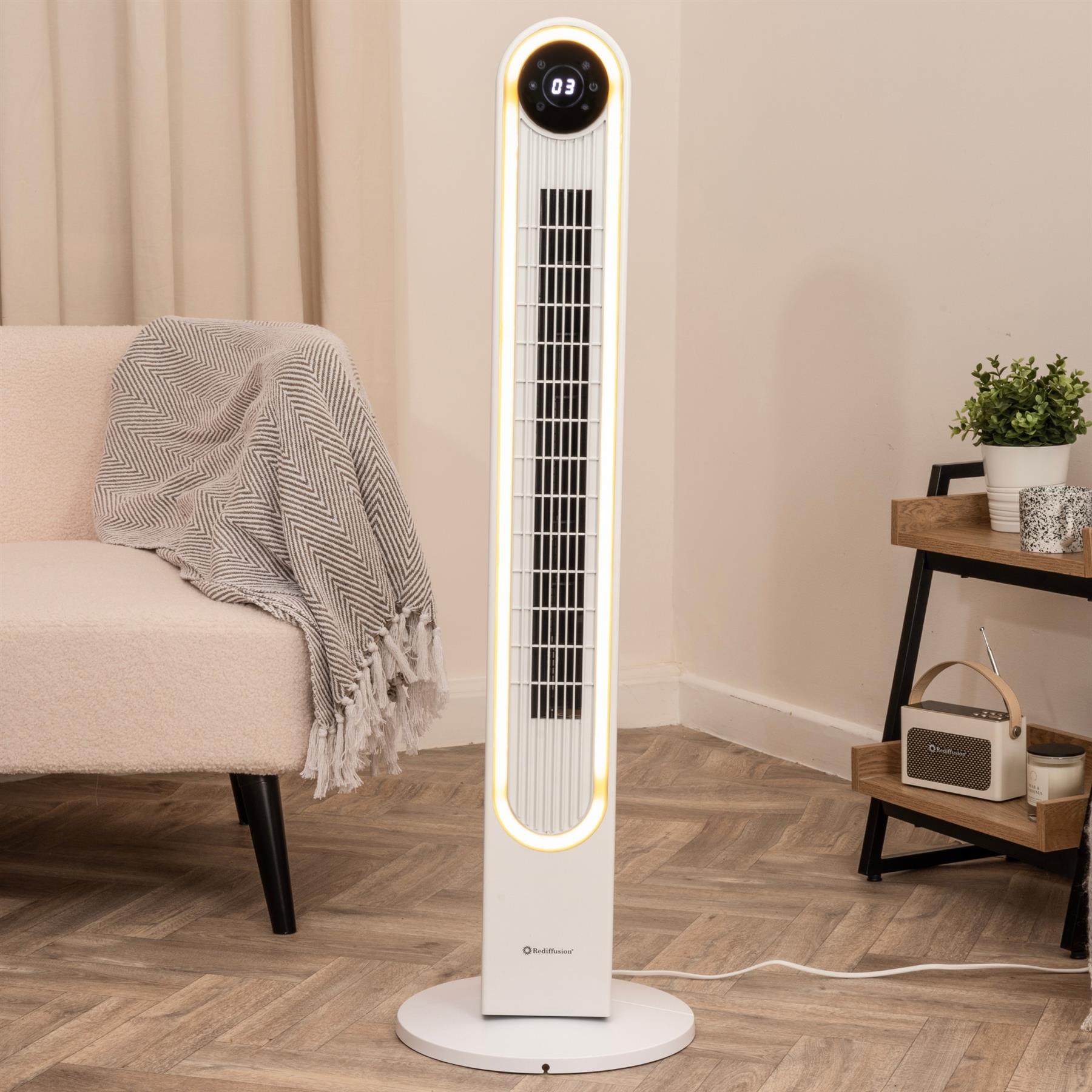 Rediffusion Halo 42" Digital Tower Fan - White