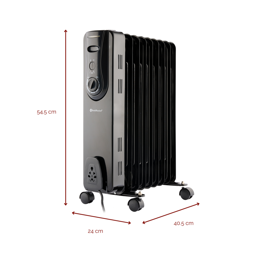 Rediffusion 9 Fin Oil Filled Radiator 2KW Black
