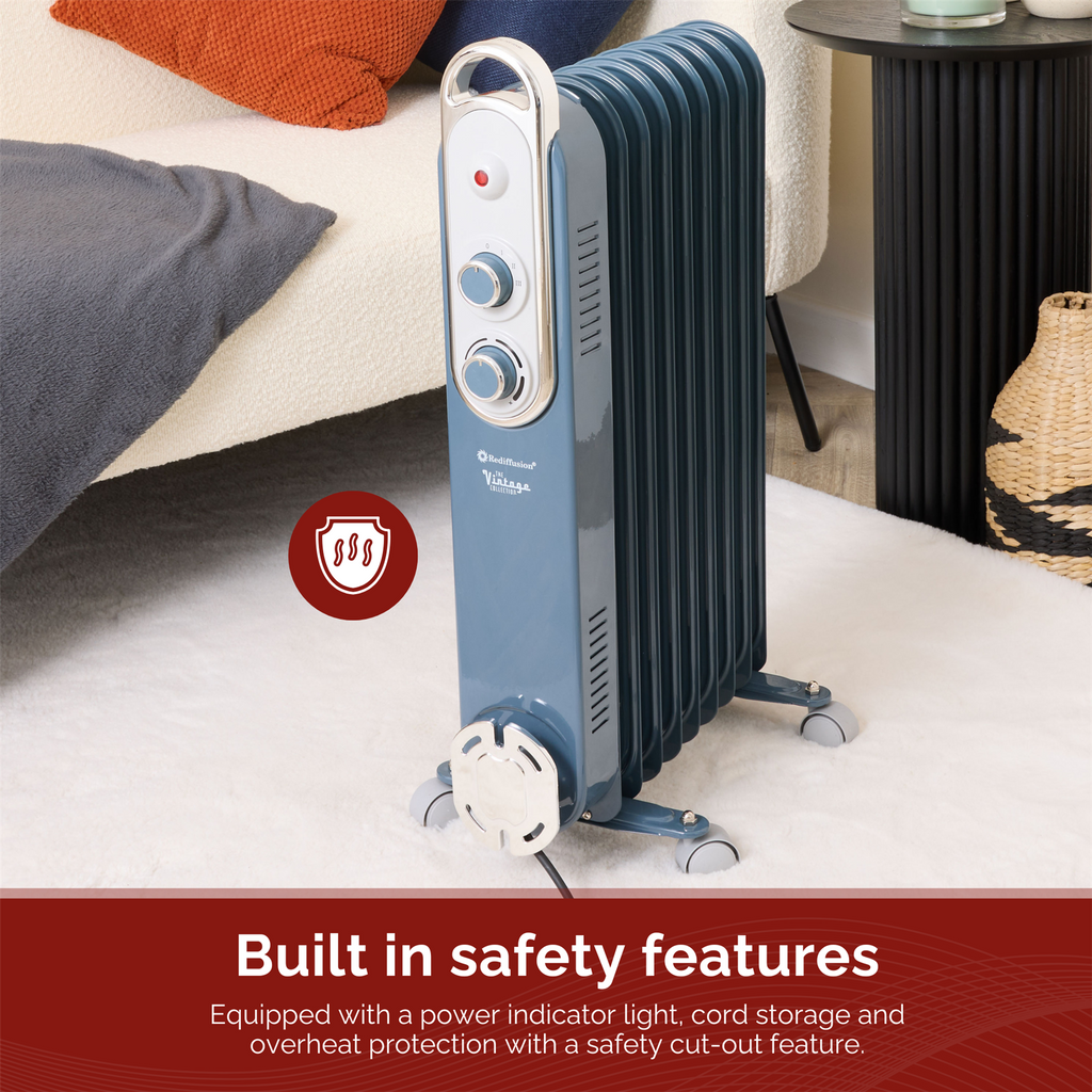 Rediffusion Vintage 9 Fin Oil Filled Radiator 2KW Blue