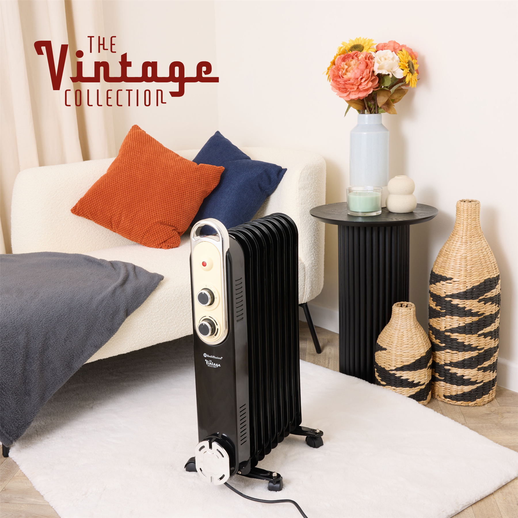 Rediffusion Vintage 9 Fin Oil Filled Radiator 2KW Black