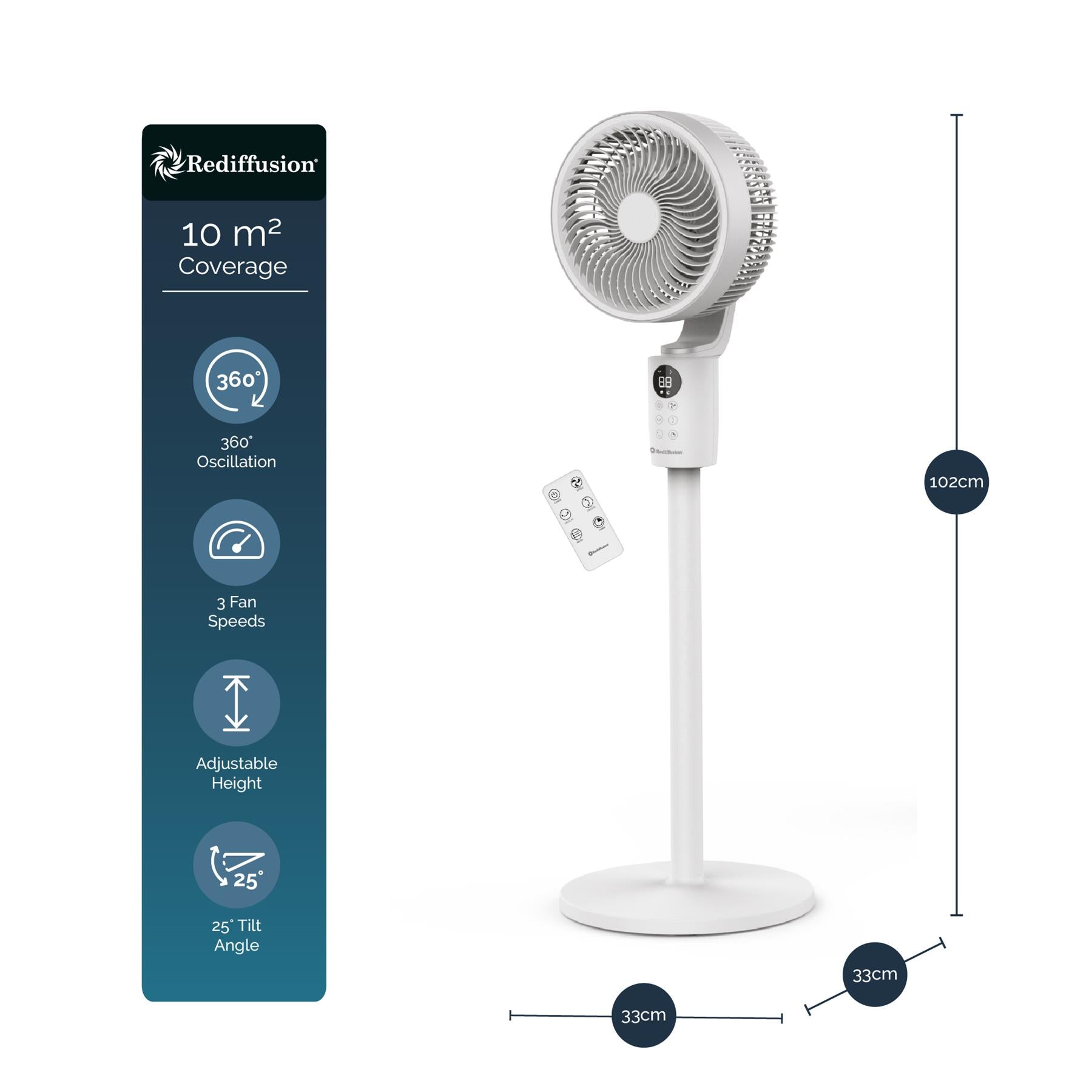 Rediffusion Air360 Adjustable Height Oscillating Fan
